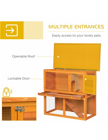 PawHut Rabbit Hutch Outdoor Guinea Pig Hutch Wooden Pet Cage Run 2-Tier with Opening Top, 90 x 45 x 80cm