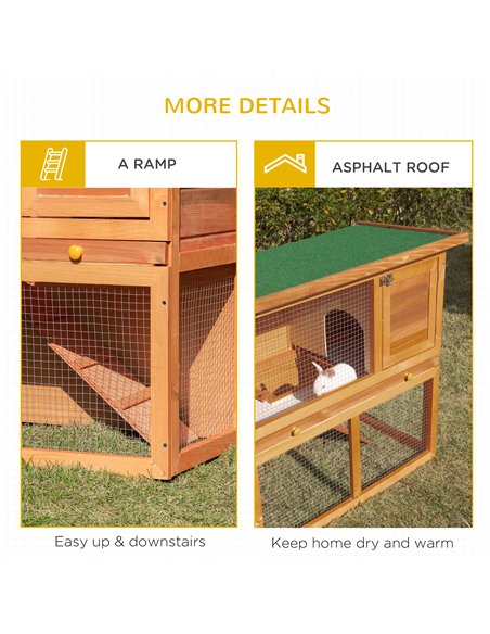 PawHut Rabbit Hutch Outdoor Guinea Pig Hutch Wooden Pet Cage Run 2-Tier with Opening Top, 90 x 45 x 80cm - pic 149192 | FastDaddyshop