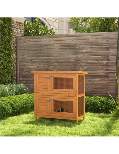 PawHut Rabbit Hutch Outdoor Guinea Pig Hutch Wooden Duck House Pet Cage with Opening Roof, 90 x 45 x 90cm