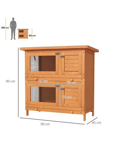 PawHut Rabbit Hutch Outdoor Guinea Pig Hutch Wooden Duck House Pet Cage with Opening Roof, 90 x 45 x 90cm