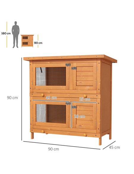 PawHut Rabbit Hutch Outdoor Guinea Pig Hutch Wooden Duck House Pet Cage with Opening Roof, 90 x 45 x 90cm - pic 149197 | FastDaddyshop