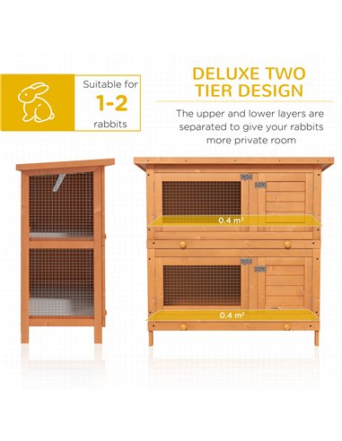 PawHut Rabbit Hutch Outdoor Guinea Pig Hutch Wooden Duck House Pet Cage with Opening Roof, 90 x 45 x 90cm