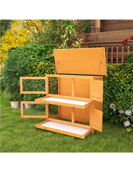 PawHut Rabbit Hutch Outdoor Guinea Pig Hutch Wooden Duck House Pet Cage with Opening Roof, 90 x 45 x 90cm - pic 149202 | FastDaddyshop