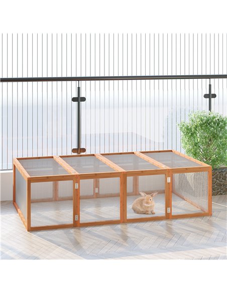 PawHut Wooden Rabbit Hutch Cage 6ft with Wire Mesh, Openable Roof, Play Space for Outdoor, Natural Wood Finish - pic 149205 | FastDaddyshop