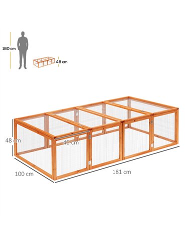 PawHut Wooden Rabbit Hutch Cage 6ft with Wire Mesh, Openable Roof, Play Space for Outdoor, Natural Wood Finish