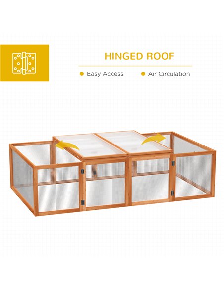 PawHut Wooden Rabbit Hutch Cage 6ft with Wire Mesh, Openable Roof, Play Space for Outdoor, Natural Wood Finish - pic 149207 | FastDaddyshop