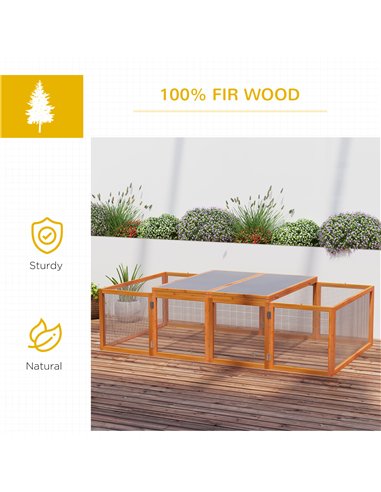 PawHut Wooden Rabbit Hutch Cage 6ft with Wire Mesh, Openable Roof, Play Space for Outdoor, Natural Wood Finish