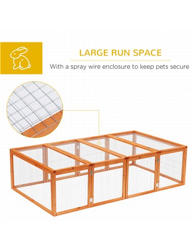 PawHut Wooden Rabbit Hutch Cage 6ft with Wire Mesh, Openable Roof, Play Space for Outdoor, Natural Wood Finish