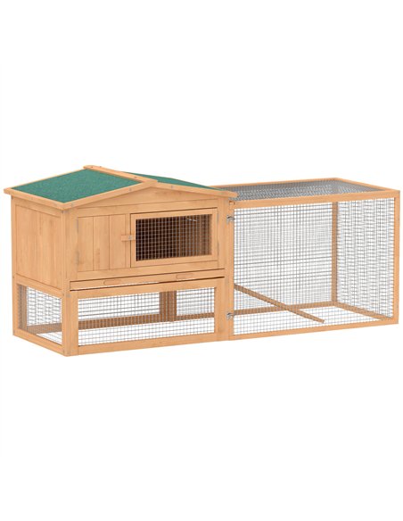Pawhut Wooden Rabbit Hutch Guinea Pig hutch House 2 Tier with Rabbit Run for Outdoor Garden Backyard, 85 x 24 x 57cm - pic 149213 | FastDaddyshop