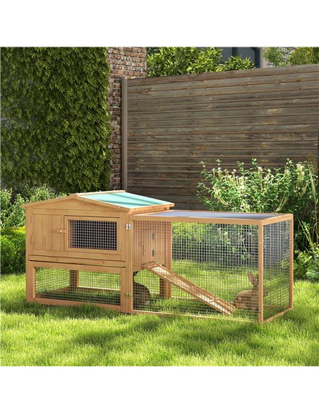 Pawhut Wooden Rabbit Hutch Guinea Pig hutch House 2 Tier with Rabbit Run for Outdoor Garden Backyard, 85 x 24 x 57cm - pic 149214 | FastDaddyshop