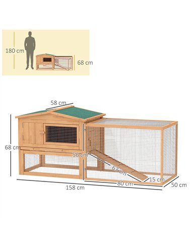 Pawhut Wooden Rabbit Hutch Guinea Pig hutch House 2 Tier with Rabbit Run for Outdoor Garden Backyard, 85 x 24 x 57cm