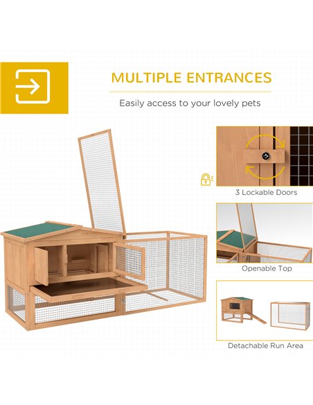 Pawhut Wooden Rabbit Hutch Guinea Pig hutch House 2 Tier with Rabbit Run for Outdoor Garden Backyard, 85 x 24 x 57cm - pic 149216 | FastDaddyshop