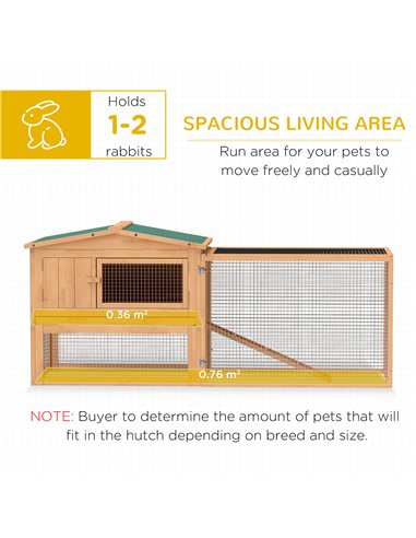 Pawhut Wooden Rabbit Hutch Guinea Pig hutch House 2 Tier with Rabbit Run for Outdoor Garden Backyard, 85 x 24 x 57cm