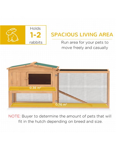 Pawhut Wooden Rabbit Hutch Guinea Pig hutch House 2 Tier with Rabbit Run for Outdoor Garden Backyard, 85 x 24 x 57cm - pic 149217 | FastDaddyshop