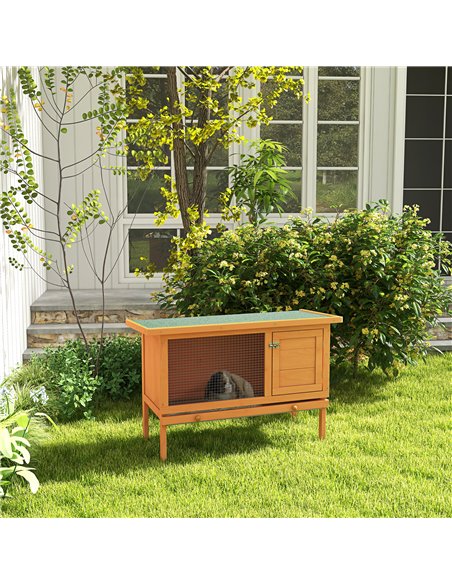 PawHut Rabbit Hutch Outdoor Guinea Pig Hutch Bunny Cage Shelter Outdoor, 90 x 45 x 65cm - pic 149223 | FastDaddyshop