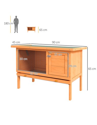 PawHut Rabbit Hutch Outdoor Guinea Pig Hutch Bunny Cage Shelter Outdoor, 90 x 45 x 65cm