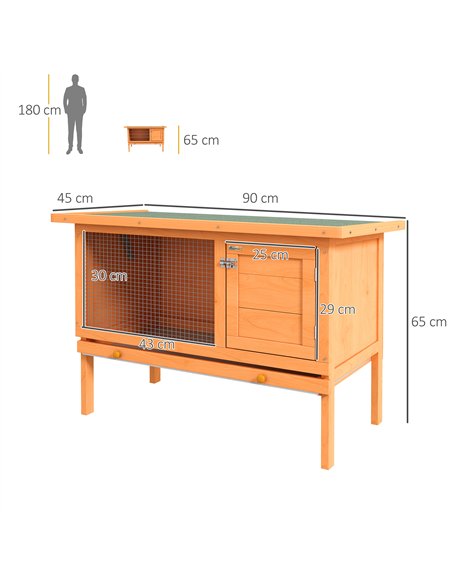 PawHut Rabbit Hutch Outdoor Guinea Pig Hutch Bunny Cage Shelter Outdoor, 90 x 45 x 65cm - pic 149224 | FastDaddyshop
