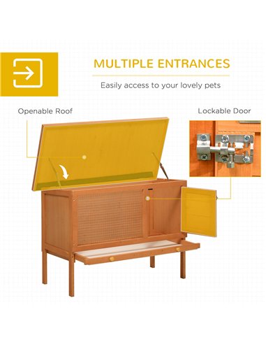 PawHut Rabbit Hutch Outdoor Guinea Pig Hutch Bunny Cage Shelter Outdoor, 90 x 45 x 65cm