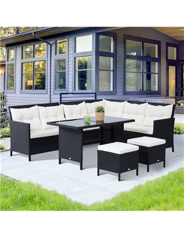 Outsunny 8-Seater Garden Rattan Corner Dining Sofa Set with Cushion, Black