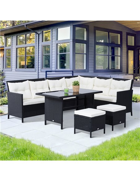 Outsunny 8-Seater Garden Rattan Corner Dining Sofa Set with Cushion, Black - pic 14923 | FastDaddyshop