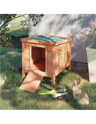 PawHut Wooden Rabbit Hutch Outdoor, Guinea Pig Hutch, Rabbit Hideaway, Cat House, Bunny Cage Small Animal House 51 x 42 x 43 cm,
