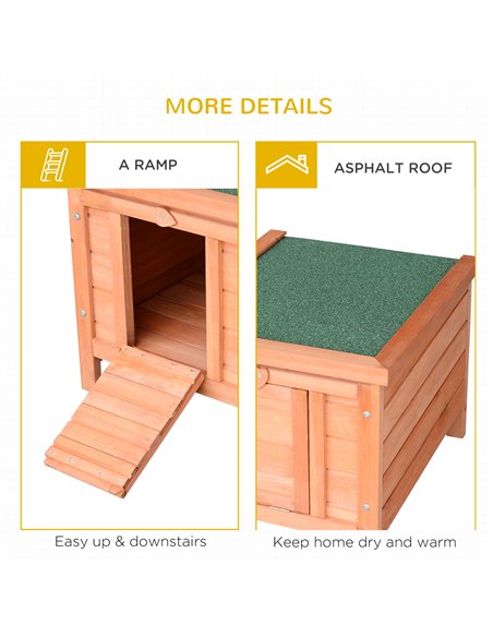 PawHut Wooden Rabbit Hutch Outdoor, Guinea Pig Hutch, Rabbit Hideaway, Cat House, Bunny Cage Small Animal House 51 x 42 x 43 cm, - pic 149236 | FastDaddyshop