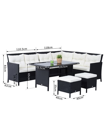 Outsunny 8-Seater Garden Rattan Corner Dining Sofa Set with Cushion, Black - pic 14924 | FastDaddyshop