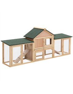 PawHut Large Rabbit Hutch Outdoor Wooden Guinea Pig Hutch with Run, 2 Storey Bunny House 210 x 45.5 x 84.5 cm