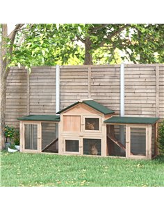 PawHut Large Rabbit Hutch Outdoor Wooden Guinea Pig Hutch with Run, 2 Storey Bunny House 210 x 45.5 x 84.5 cm 2