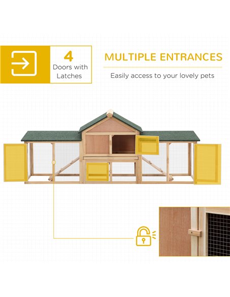 PawHut Large Rabbit Hutch Outdoor Wooden Guinea Pig Hutch with Run, 2 Storey Bunny House 210 x 45.5 x 84.5 cm - pic 149243 | FastDaddyshop