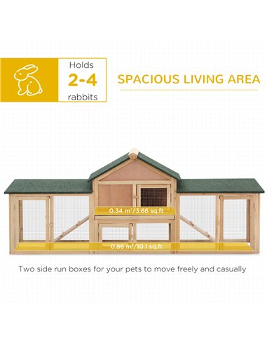PawHut Large Rabbit Hutch Outdoor Wooden Guinea Pig Hutch with Run, 2 Storey Bunny House 210 x 45.5 x 84.5 cm