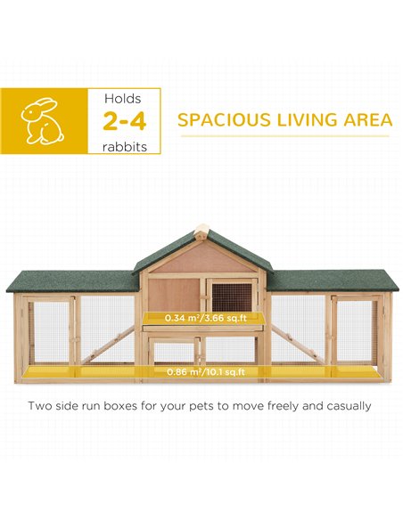 PawHut Large Rabbit Hutch Outdoor Wooden Guinea Pig Hutch with Run, 2 Storey Bunny House 210 x 45.5 x 84.5 cm - pic 149244 | FastDaddyshop