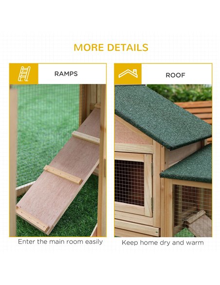 PawHut Large Rabbit Hutch Outdoor Wooden Guinea Pig Hutch with Run, 2 Storey Bunny House 210 x 45.5 x 84.5 cm - pic 149246 | FastDaddyshop