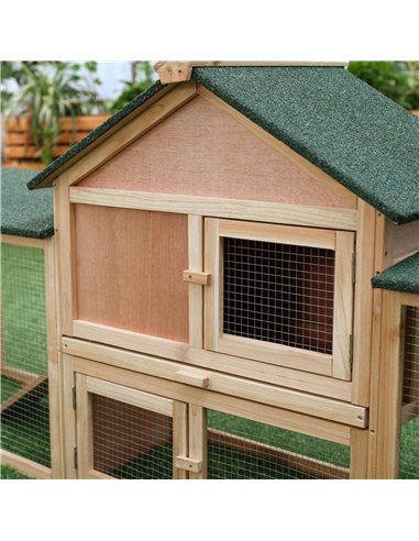 PawHut Large Rabbit Hutch Outdoor Wooden Guinea Pig Hutch with Run, 2 Storey Bunny House 210 x 45.5 x 84.5 cm