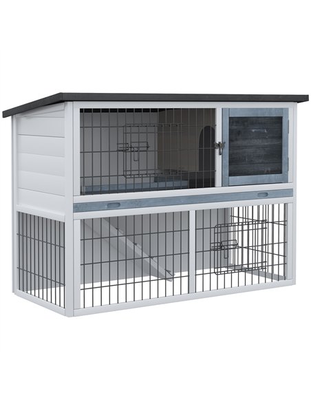 PawHut 2-Tier Wooden Rabbit Hutch Guinea Pig House Bunny Cage Backyard w/ Openable Roof Small Animal House for Outdoor Grey, 108 - pic 149249 | FastDaddyshop