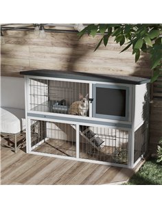 PawHut 2-Tier Wooden Rabbit Hutch Guinea Pig House Bunny Cage Backyard w/ Openable Roof Small Animal House for Outdoor Grey, 108 2