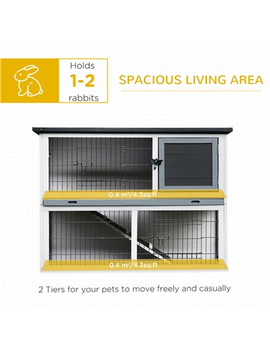 PawHut 2-Tier Wooden Rabbit Hutch Guinea Pig House Bunny Cage Backyard w/ Openable Roof Small Animal House for Outdoor Grey, 108