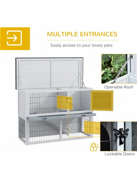 PawHut 2-Tier Wooden Rabbit Hutch Guinea Pig House Bunny Cage Backyard w/ Openable Roof Small Animal House for Outdoor Grey, 108 - pic 149253 | FastDaddyshop