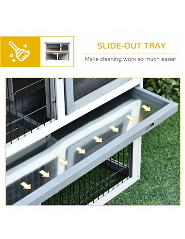 PawHut 2-Tier Wooden Rabbit Hutch Guinea Pig House Bunny Cage Backyard w/ Openable Roof Small Animal House for Outdoor Grey, 108