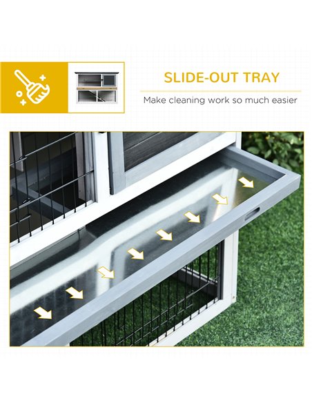 PawHut 2-Tier Wooden Rabbit Hutch Guinea Pig House Bunny Cage Backyard w/ Openable Roof Small Animal House for Outdoor Grey, 108 - pic 149254 | FastDaddyshop