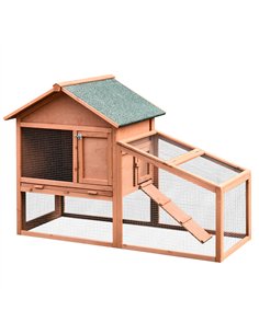 PawHut 2 Tier Rabbit Hutch Outdoor, Guinea Pig Hutch, Solid Wood Bunny House, Water Resistant Asphalt Roof Ramp Sliding tray 144