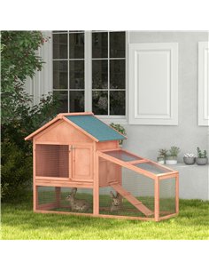 PawHut 2 Tier Rabbit Hutch Outdoor, Guinea Pig Hutch, Solid Wood Bunny House, Water Resistant Asphalt Roof Ramp Sliding tray 144 2