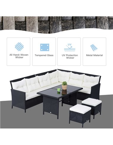 Outsunny 8-Seater Garden Rattan Corner Dining Sofa Set with Cushion, Black