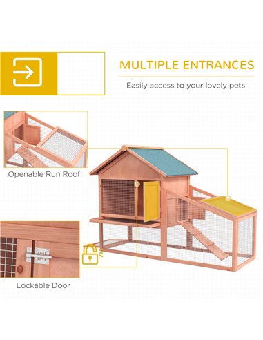 PawHut 2 Tier Rabbit Hutch Outdoor, Guinea Pig Hutch, Solid Wood Bunny House, Water Resistant Asphalt Roof Ramp Sliding tray 144
