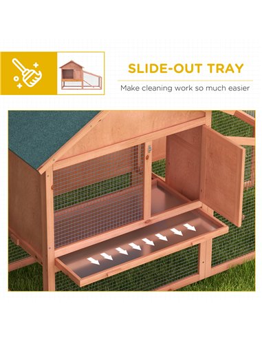 PawHut 2 Tier Rabbit Hutch Outdoor, Guinea Pig Hutch, Solid Wood Bunny House, Water Resistant Asphalt Roof Ramp Sliding tray 144