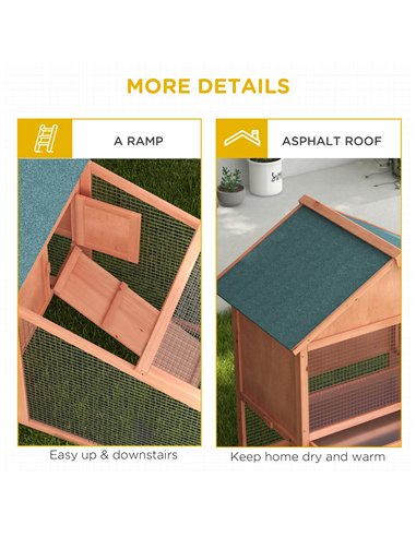 PawHut 2 Tier Rabbit Hutch Outdoor, Guinea Pig Hutch, Solid Wood Bunny House, Water Resistant Asphalt Roof Ramp Sliding tray 144