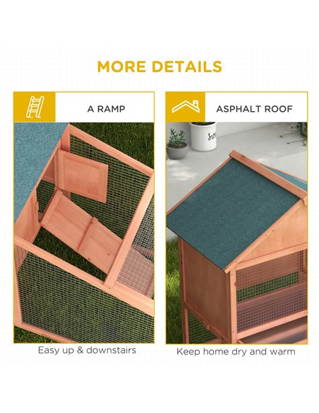 PawHut 2 Tier Rabbit Hutch Outdoor, Guinea Pig Hutch, Solid Wood Bunny House, Water Resistant Asphalt Roof Ramp Sliding tray 144 - pic 149264 | FastDaddyshop
