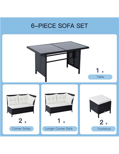 Outsunny 8-Seater Garden Rattan Corner Dining Sofa Set with Cushion, Black