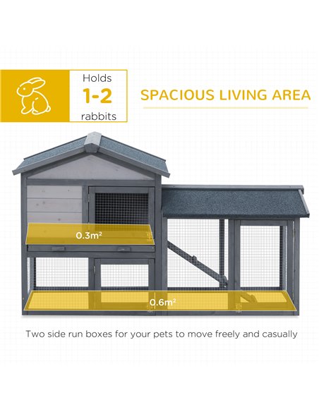 PawHut Wooden Rabbit Hutch Outdoor, Double Tier with Water-Resistant Roof, Ramp 147 x 54 x 84 cm, Grey - pic 149271 | FastDaddyshop