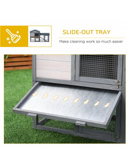 PawHut Wooden Rabbit Hutch Outdoor, Double Tier with Water-Resistant Roof, Ramp 147 x 54 x 84 cm, Grey - pic 149272 | FastDaddyshop
